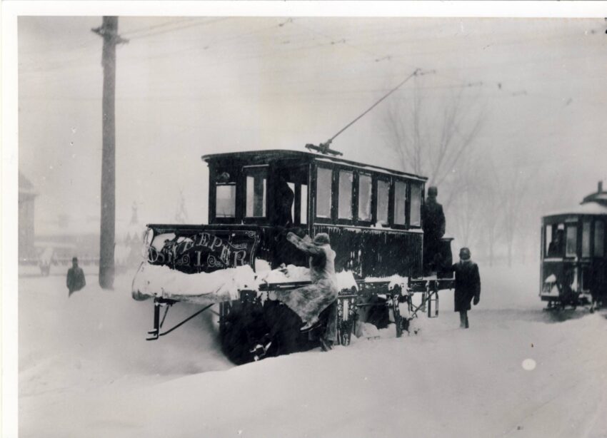 Electric tram in winter